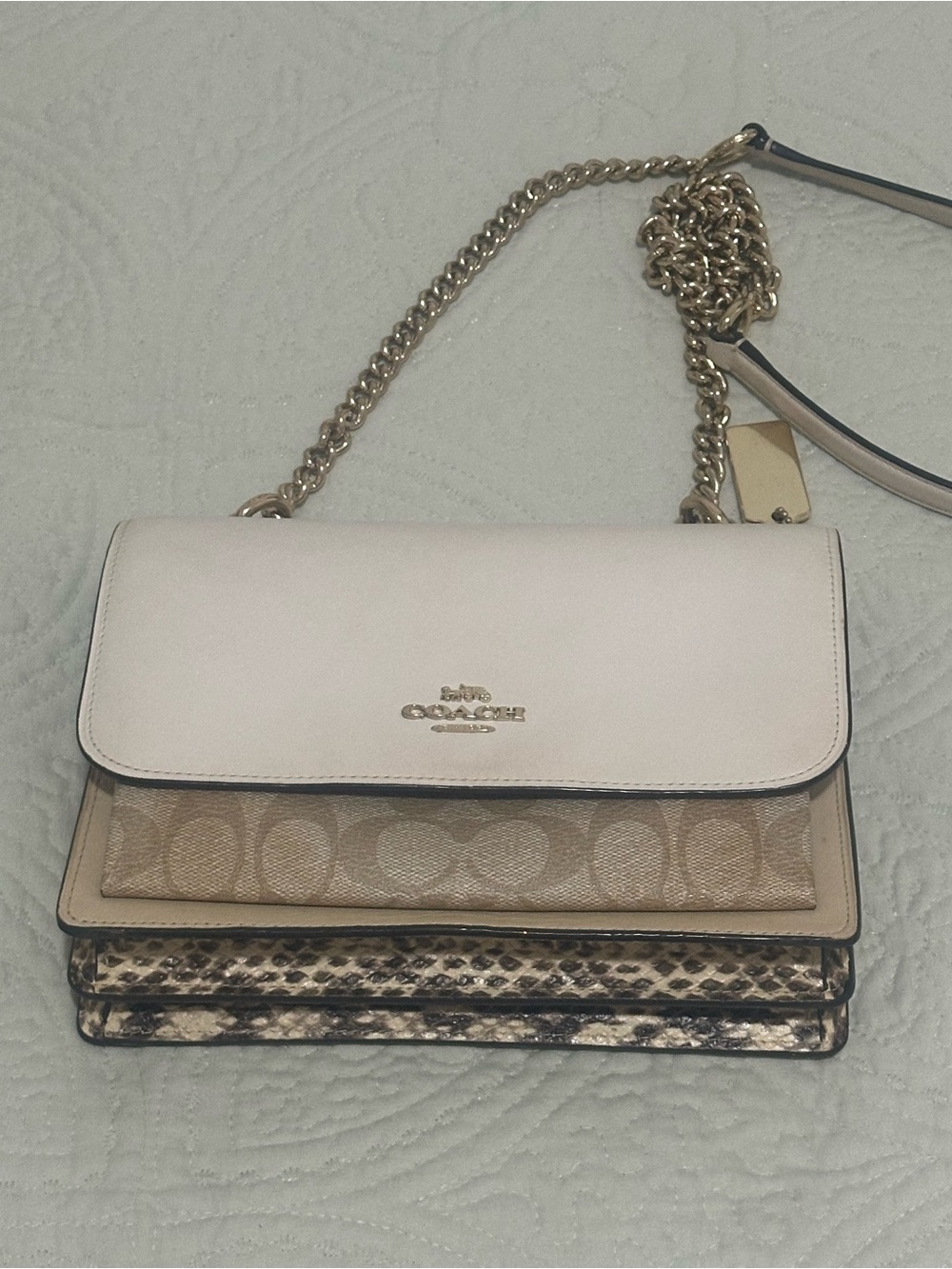 Coach Neutral Tricolor Convertible Chain Crossbody Bag